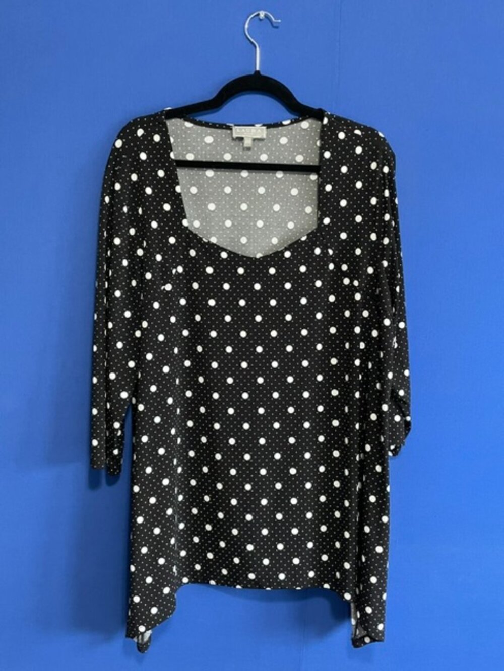 Laura Plus Black and White Polka Dot Asymmetrical Tunic - Size 2X